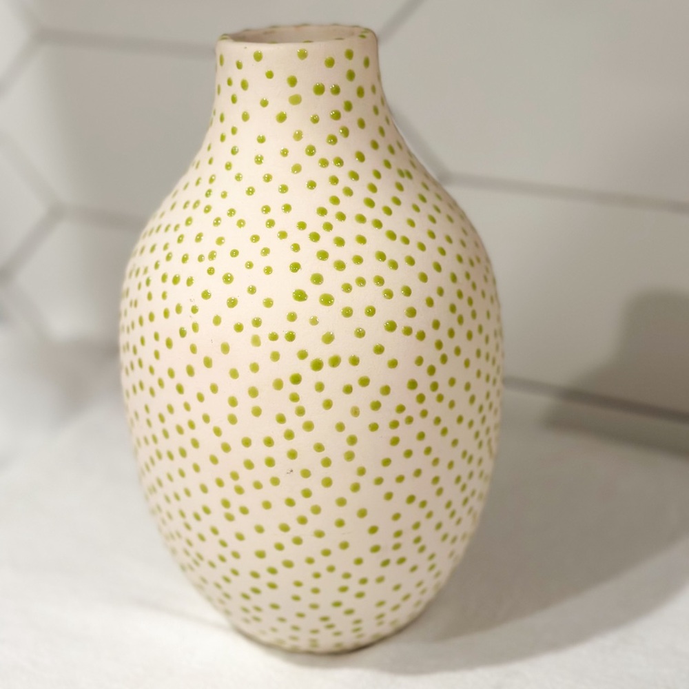 Anthropologie dot vase in green